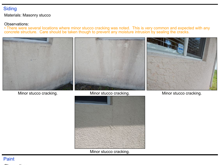 Sample Clearvision report page documenting siding findings